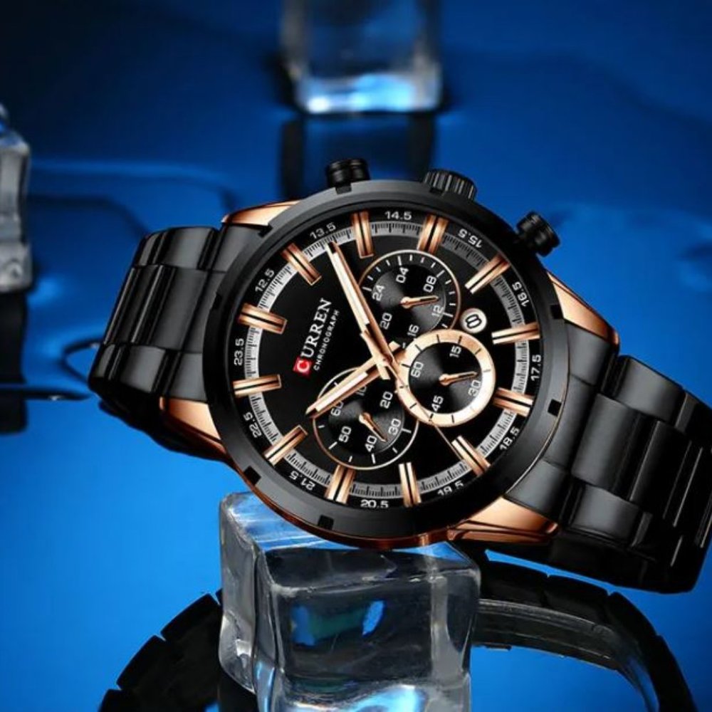 CURREN New Fashion Watch; Stainless Steel, Brand Luxury Chronograph Quartz